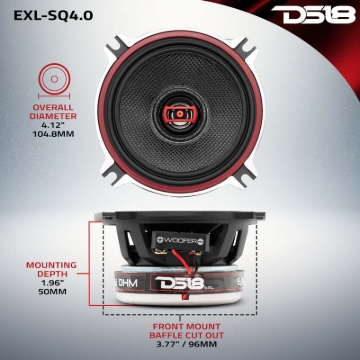 Picture of DS18 4in 60 Watts RMS 3 ohm 2-Way Coaxial Speakers And Component System w/ Fiberglass Cone