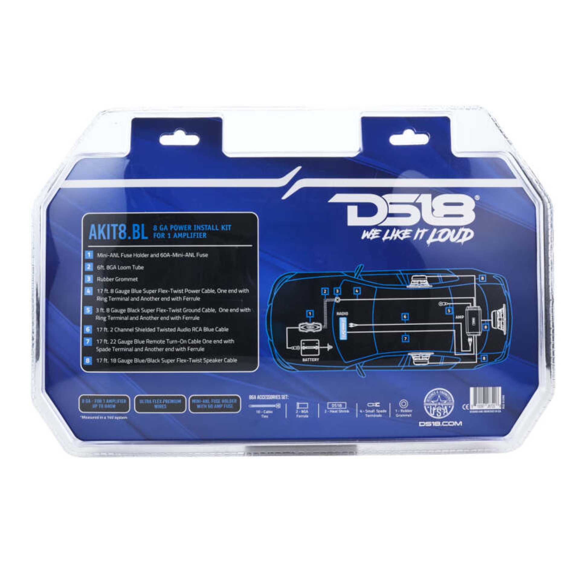 Picture of DS18 8-GA Amplifier Install Kit Advance- Blue