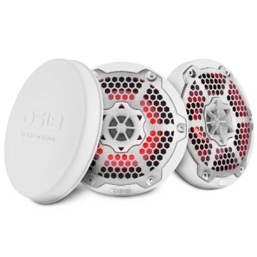 Picture of DS18 Hybrid Marine Speaker w/ Driver And RGB LEDs 6.5in 2-Way 250 Watts RMS 4 ohm White w/ Covers