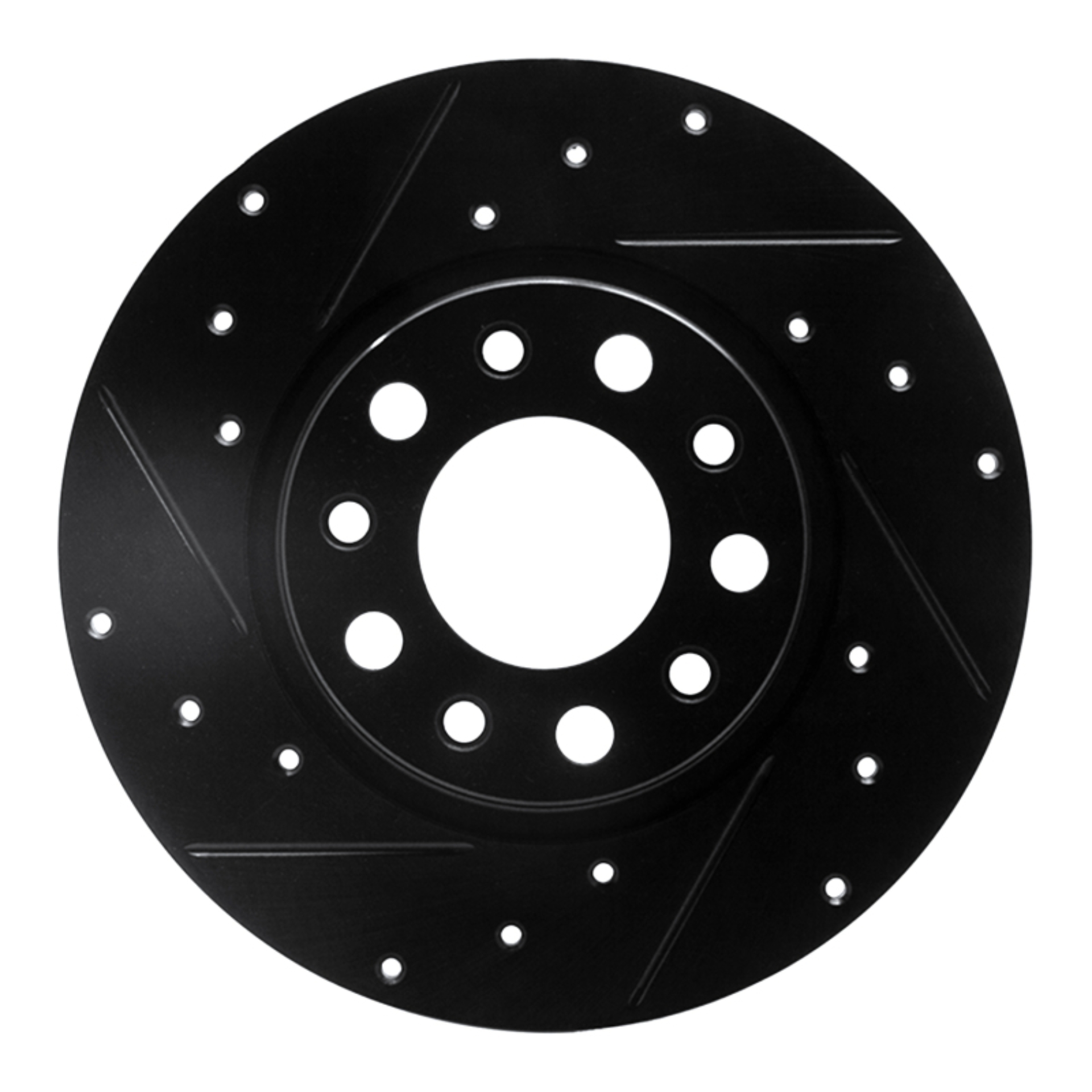 Picture of R1 2014-2022 Chrysler 200 Rear Left Drilled & Slotted Black Brake Rotor
