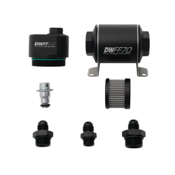 Picture of DeatschWerks DWFFR-X 70mm Billet Fuel Filter Regulator - 10 Micron with 6AN Fittings