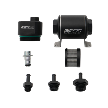 Picture of DeatschWerks DWFFR-X 70mm Billet Fuel Filter Regulator - 10 Micron with 5/16in Fittings