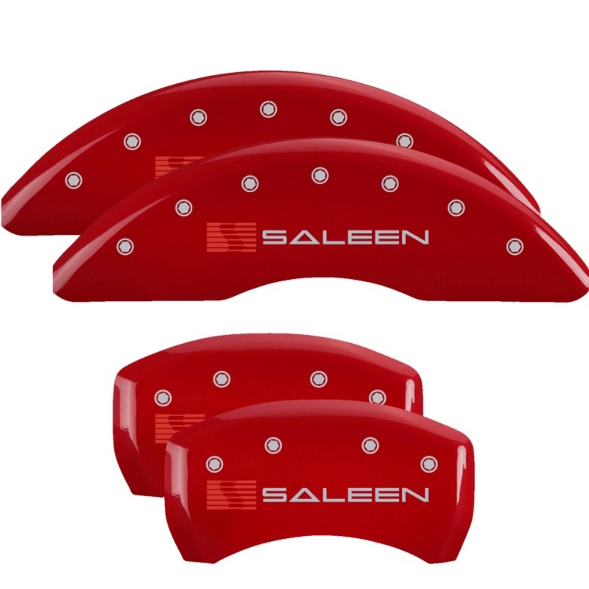 Picture of MGP 4 Caliper Covers Engraved Front & Rear 15-23 Ford Mustang Yellow Finish Black Saleen Logo
