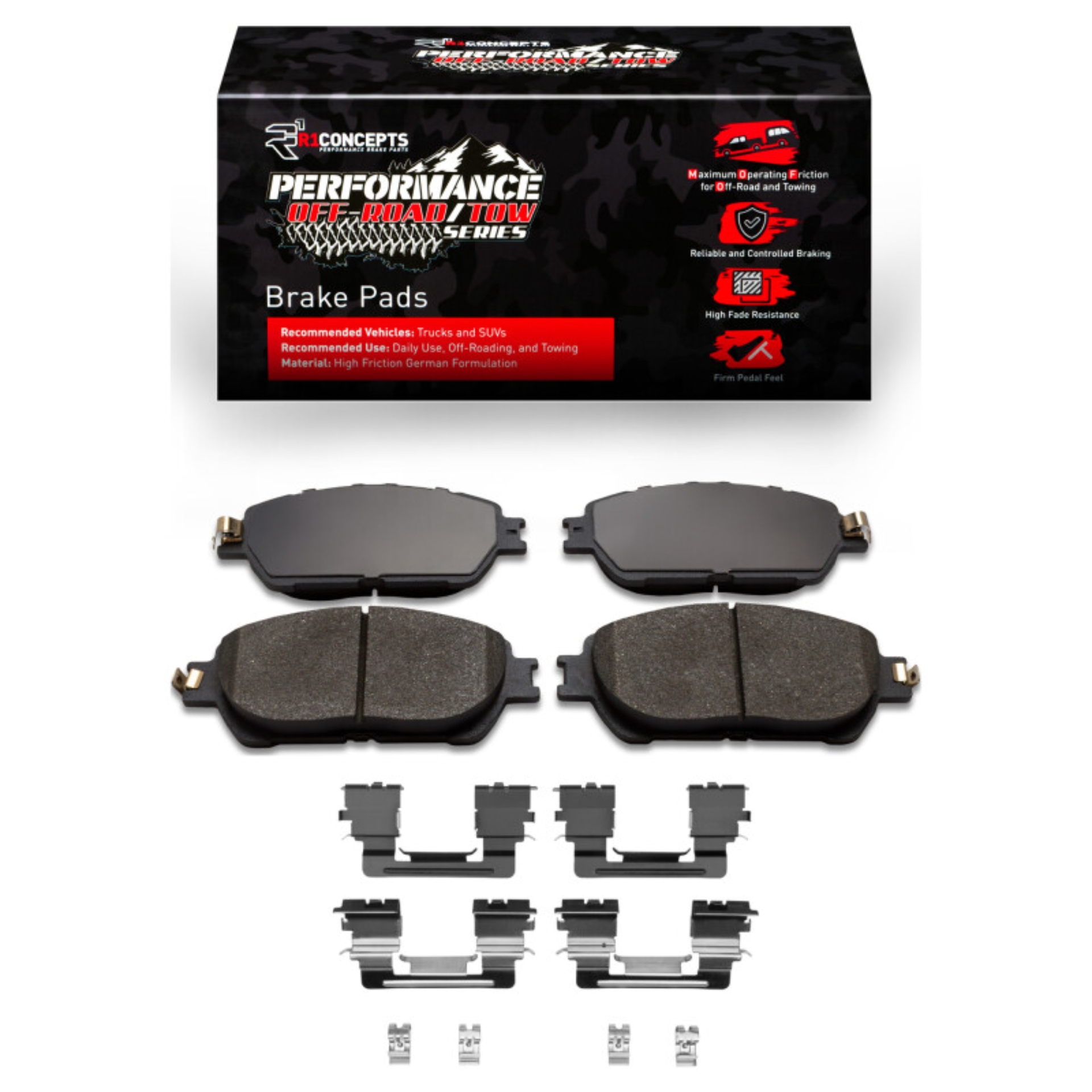 Picture of R1 05-15 Toyota Tacoma Front Performance Off-Road/Tow Brake Pads & Hardware Kit