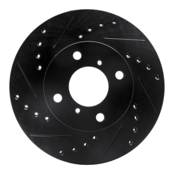 Picture of R1 99-07 Suzuki Aerio Front Left Drilled & Slotted Black Brake Rotor