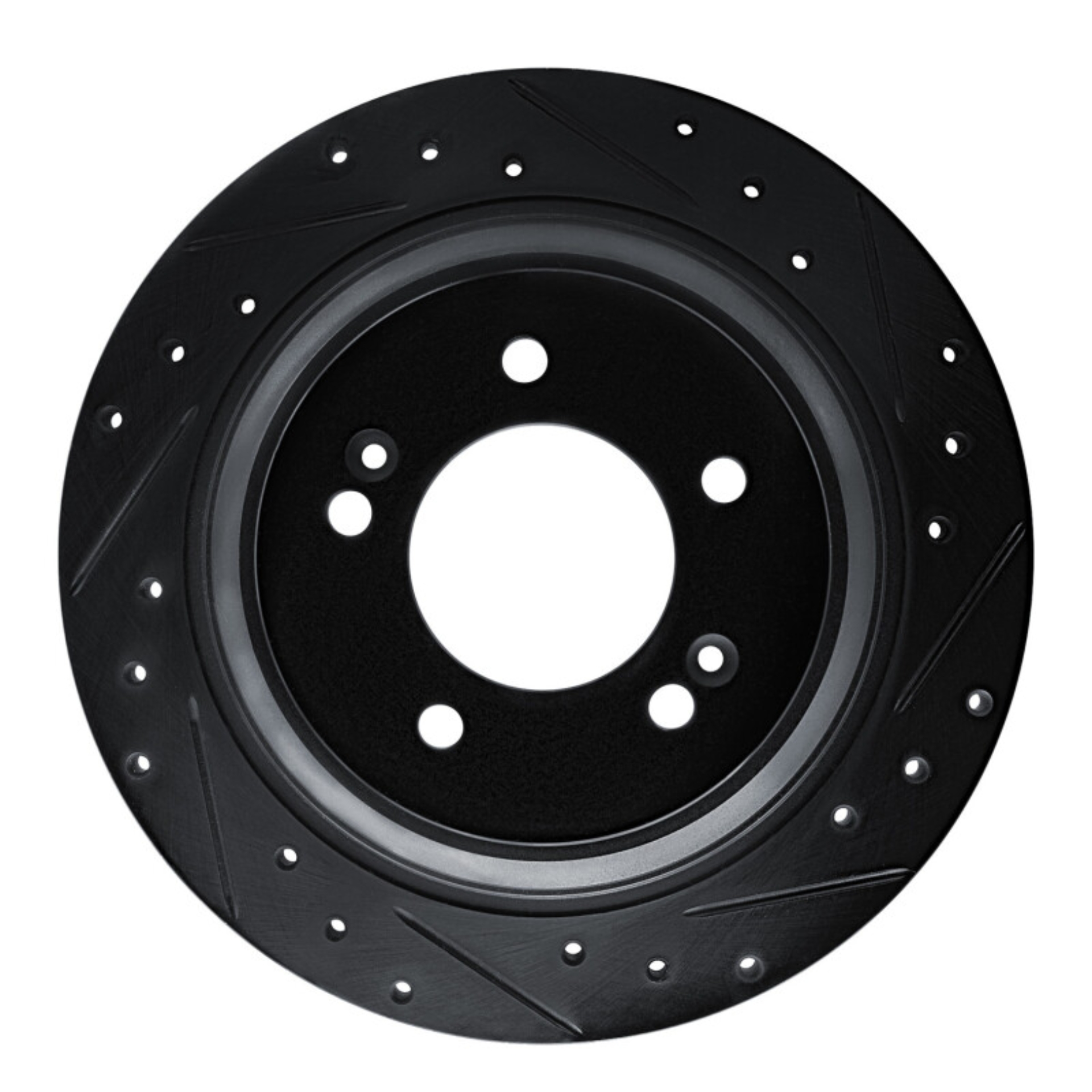 Picture of R1 17-23 Hyundai Kona EV Rear Right Drilled & Slotted Black Brake Rotor