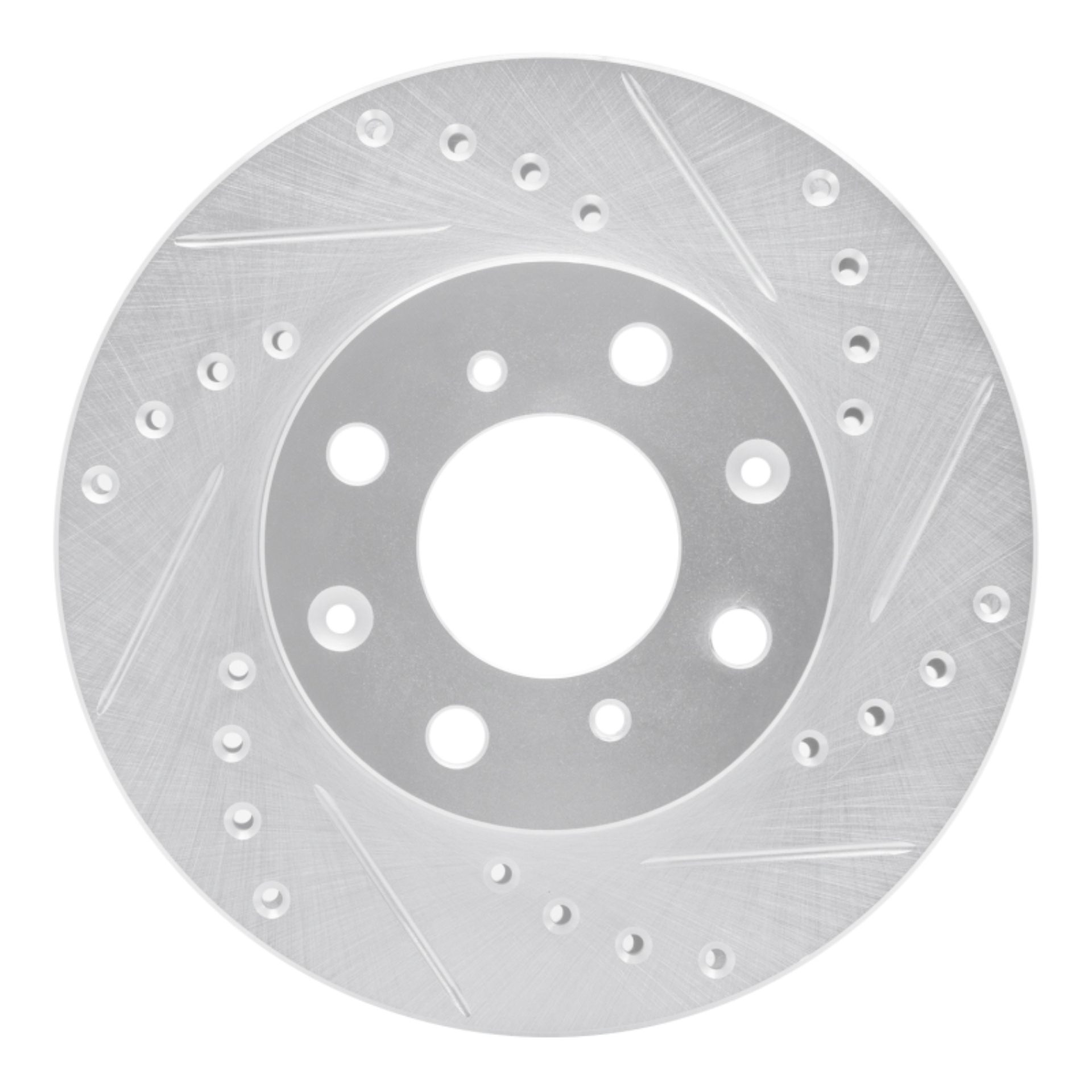 Picture of RNC Brake Rotor - Drill & Slot - R1 84-90 Honda Prelude Front Right Drilled & Slotted Silver Brake Rotor rnc631-59011R