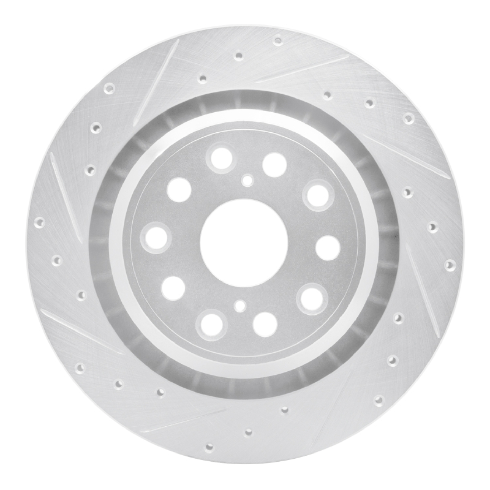 Picture of RNC Brake Rotor - Drill & Slot - R1 07-17 Lexus LS600h Left Rear Drilled & Slotted Silver Brake Rotor rnc631-75021D