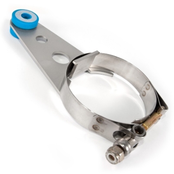 Picture of Stainless Works, 3-1/4" stainless steel bolt-on trick hanger with band clamp.