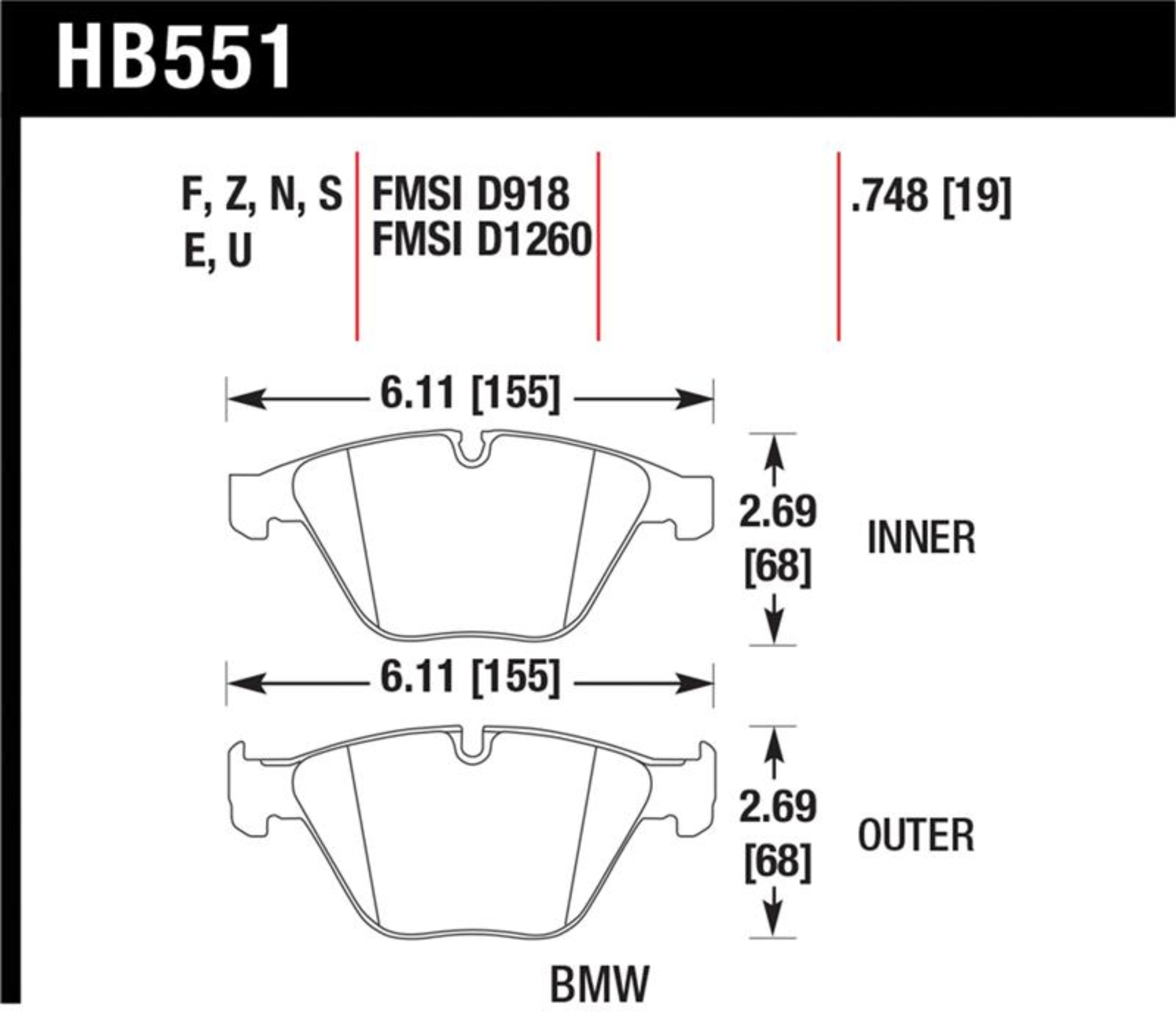 Picture of Hawk Performance HAWK HT-10 Brake Pad Sets - HB551S.748