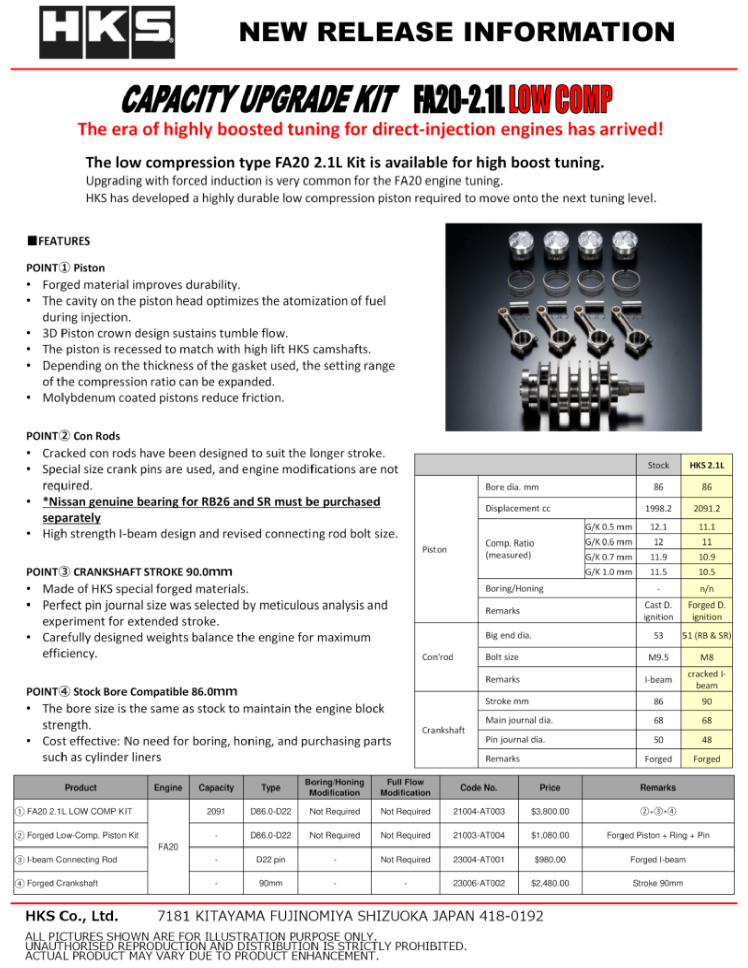 Picture of HKS Forged Piston Kits Piston Sets - 21003-AT004