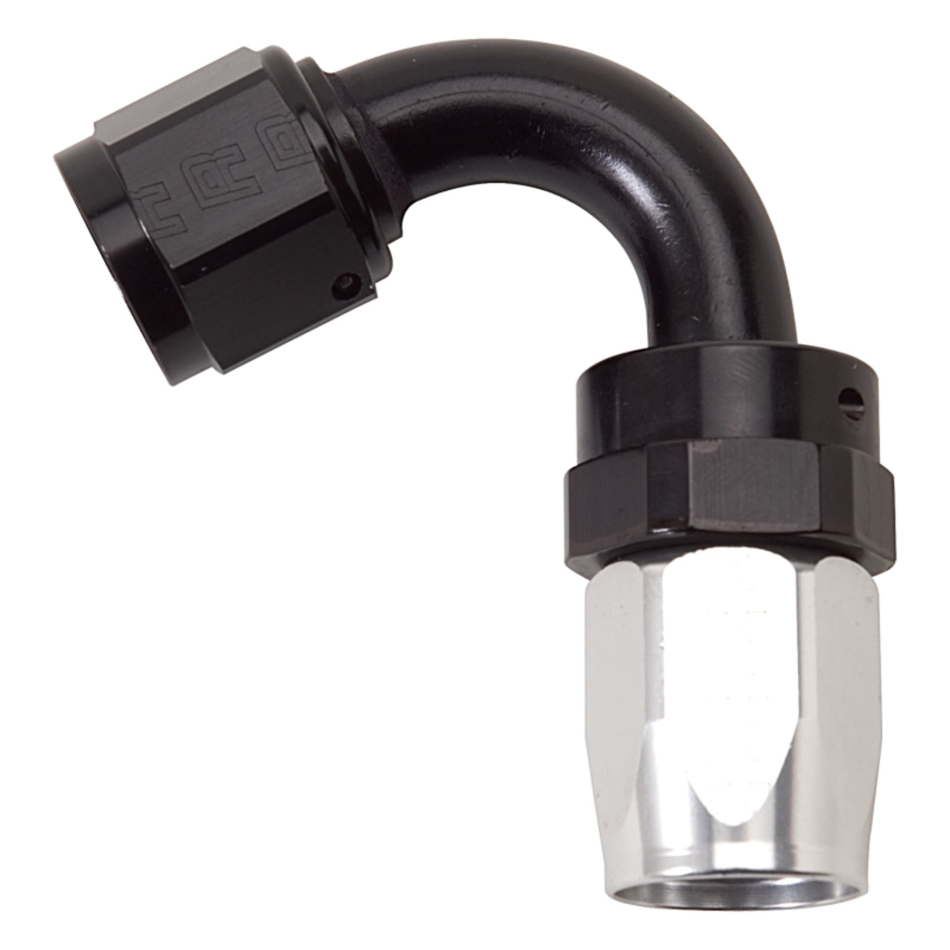 Picture of 8AN ProClassic Swivel 120 Degree Tight 3/4" Radius Hose End, Black/Silver Finish
