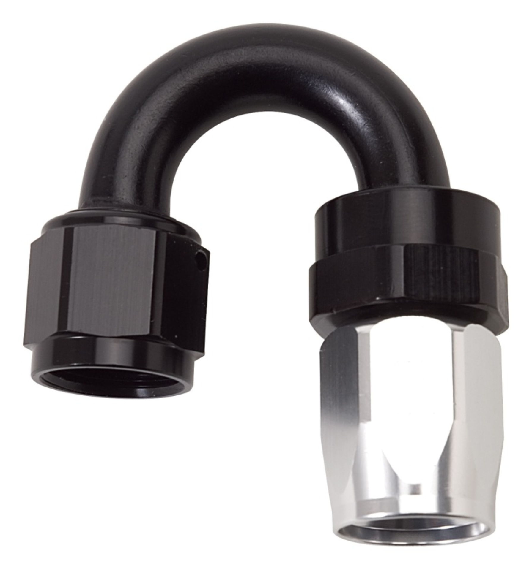 Picture of 8AN ProClassic Swivel 180 Degree Tight 3/4" Radius Hose End, Black/Silver Finish