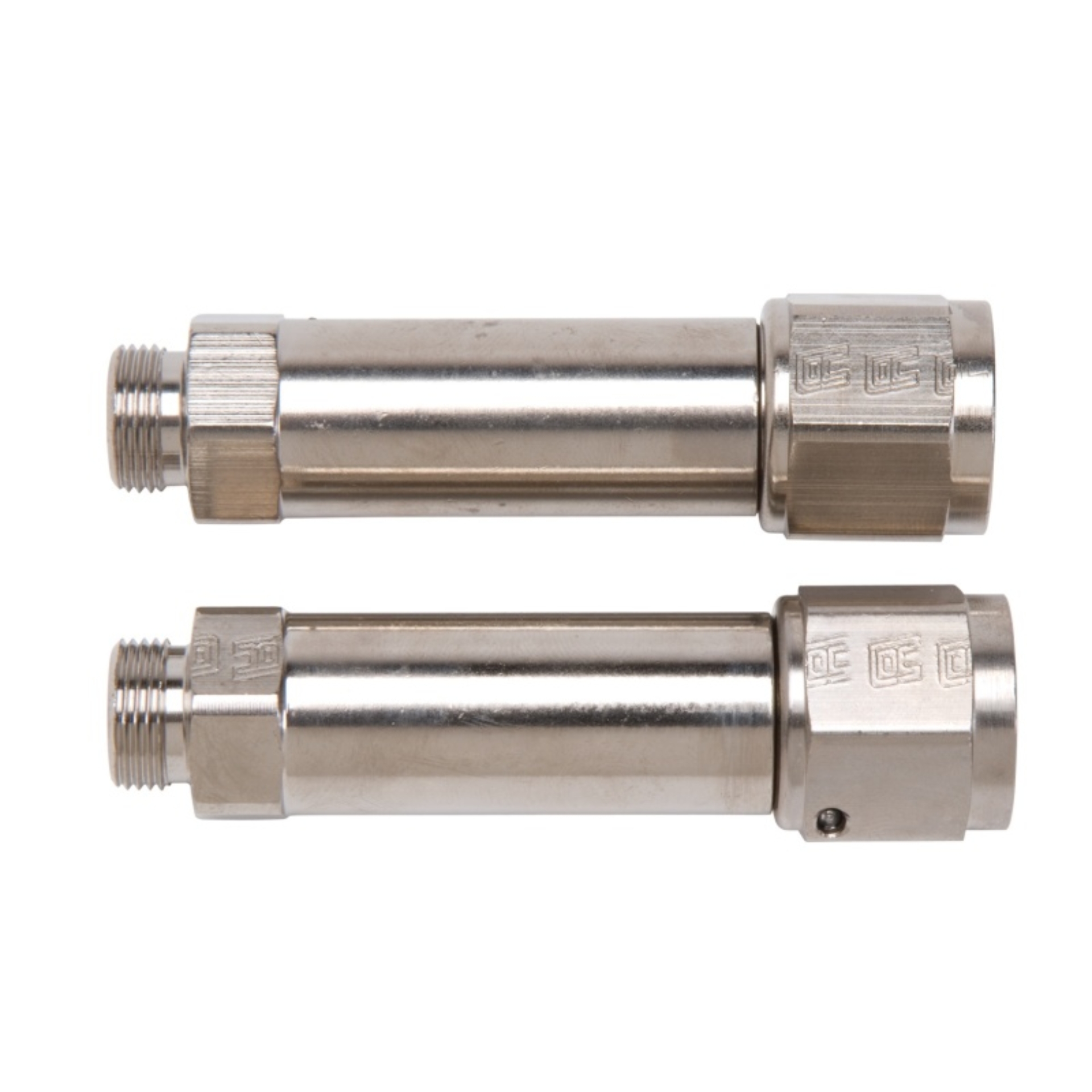 Picture of 8AN Demon & BG Carb Inlet Fitting With 9/16"-24 (3-1/4") Endura Finish - Pair