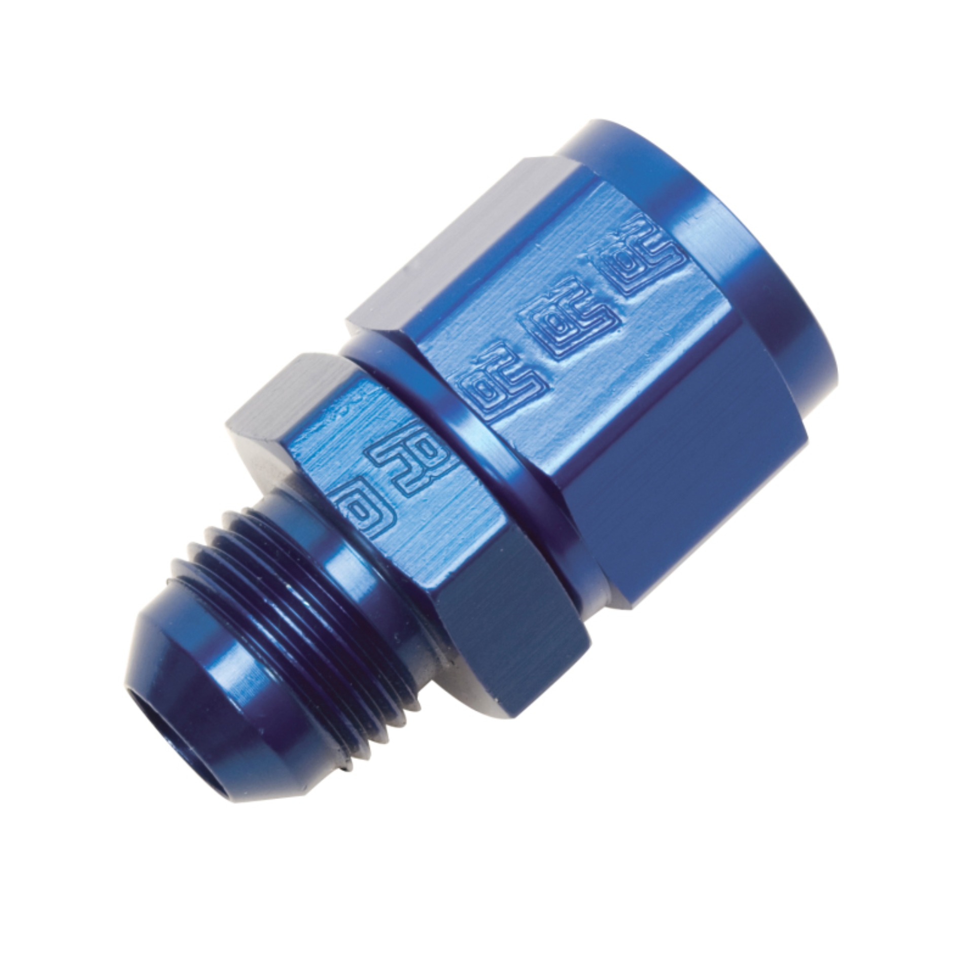 Picture of 10AN Female To 8AN Male B-Nut Flare Reducer Adapter Fitting With Blue Finish