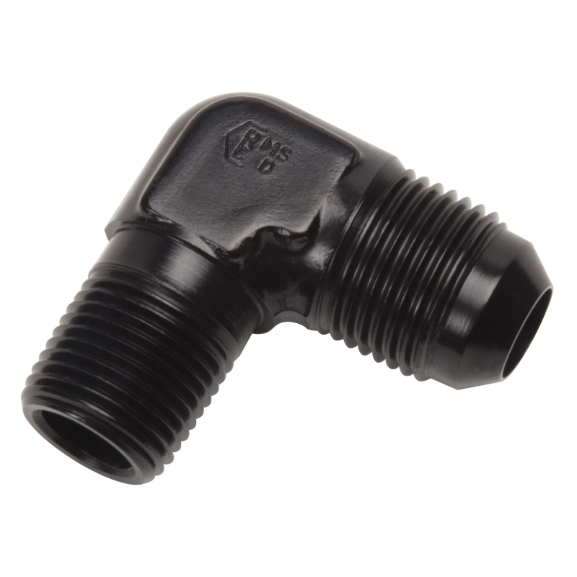 Picture of 12AN 90 Degree Flare To 3/4" Pipe Adapter Fitting With Black Finish