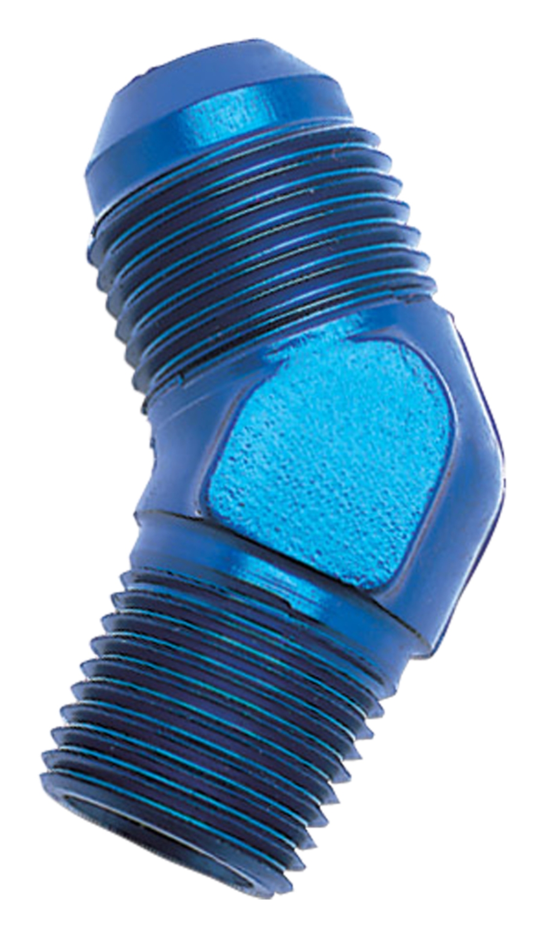 Picture of 8AN 45 Degree Flare To 3/8" Pipe Adapter Fitting With Blue Finish