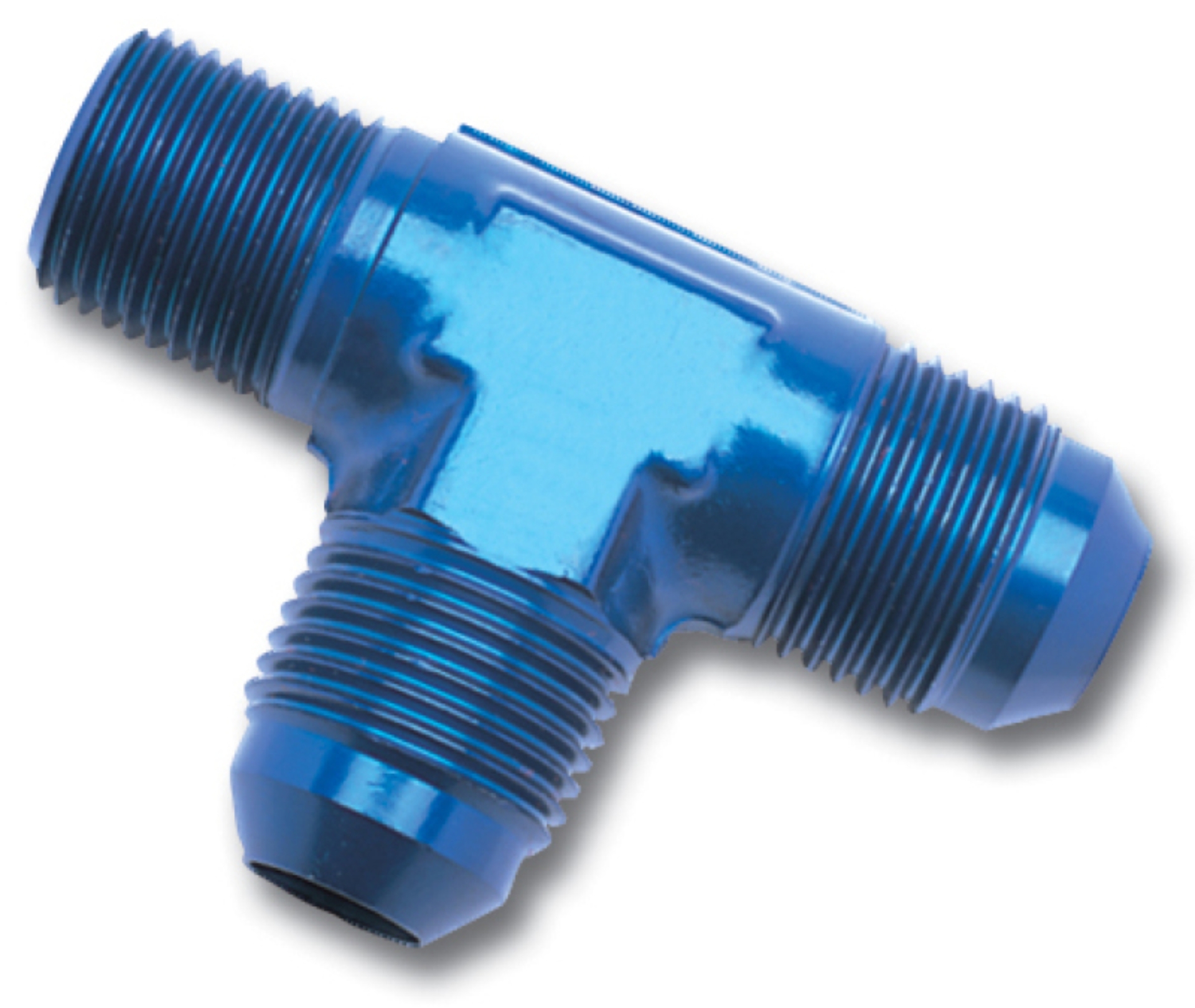 Picture of 8AN Flare To 3/8" Pipe Tee On Run Adapter Fitting With Blue Finish