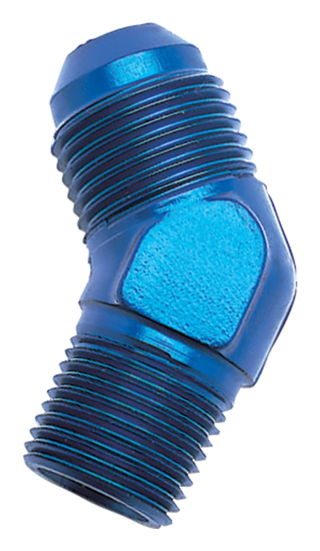 Picture of 8AN 45 Degree Flare To 1/2" Pipe Adapter Fitting With Blue Finish