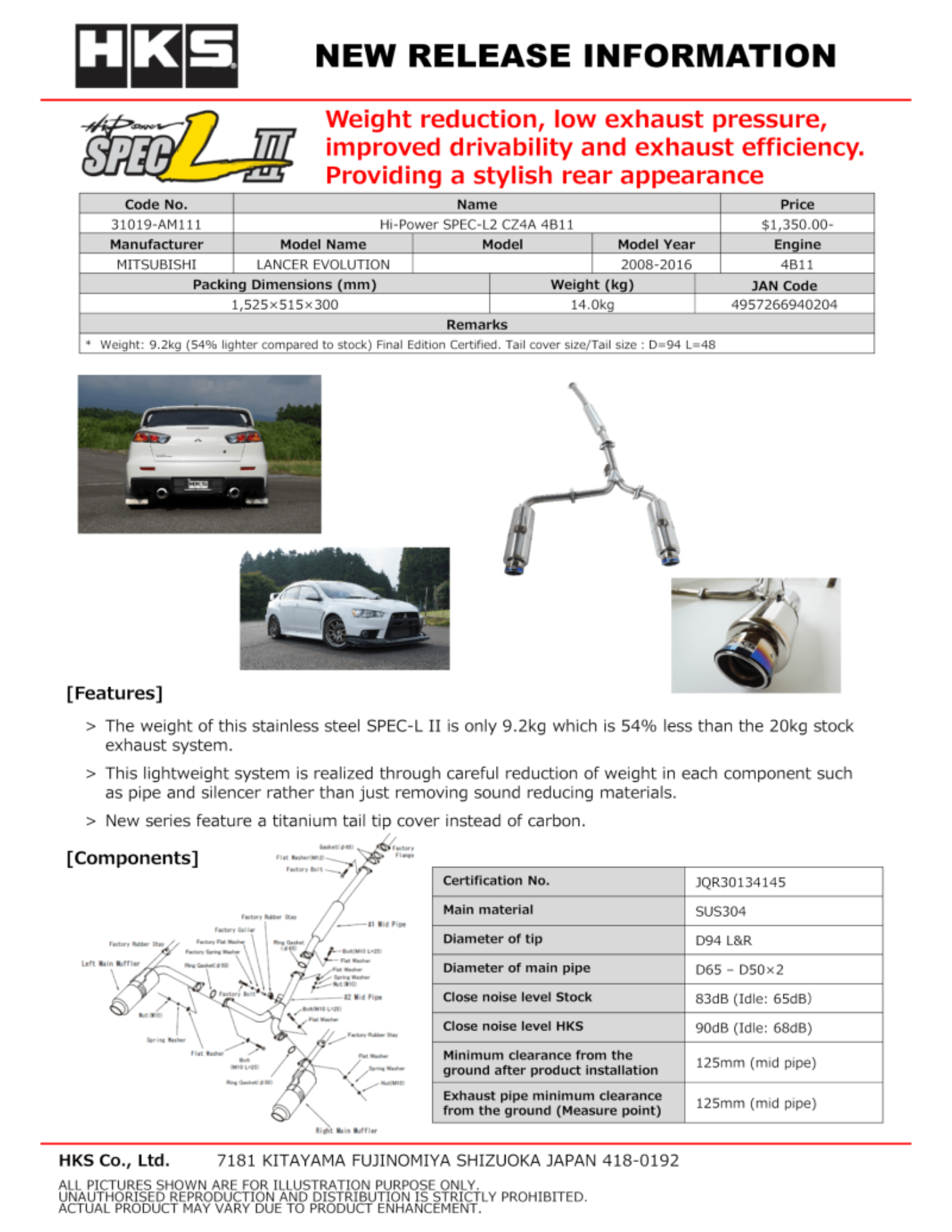 Picture of HKS Exhaust-Hi-Power Catback - 31019-AM111