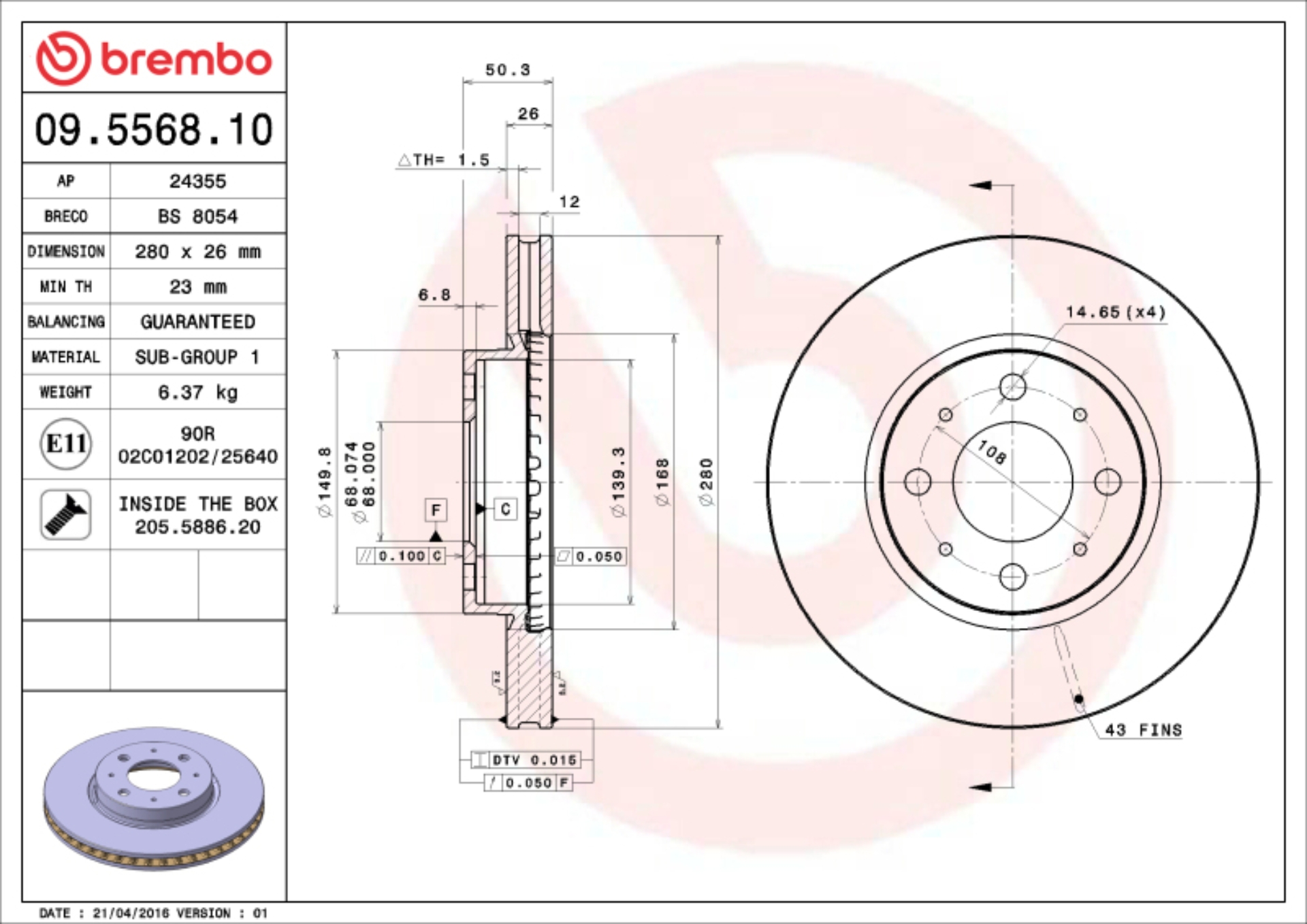 Picture of Brembo OE BRE OE Equivalent Rotors Brake Rotors - 09.5568.10