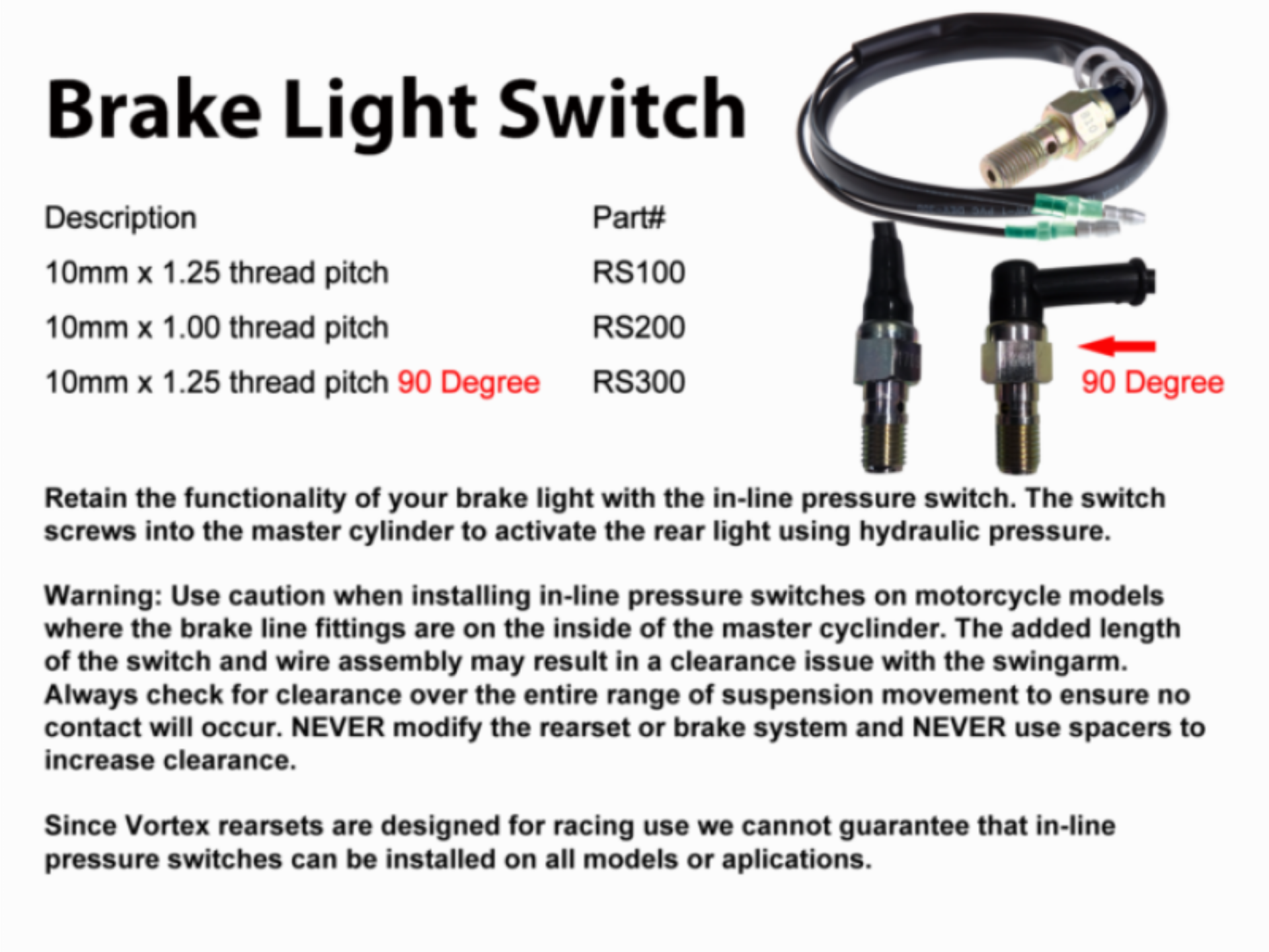 Picture of Vortex Racing VTX Brake Line Switch Brake Line Kits - RS200