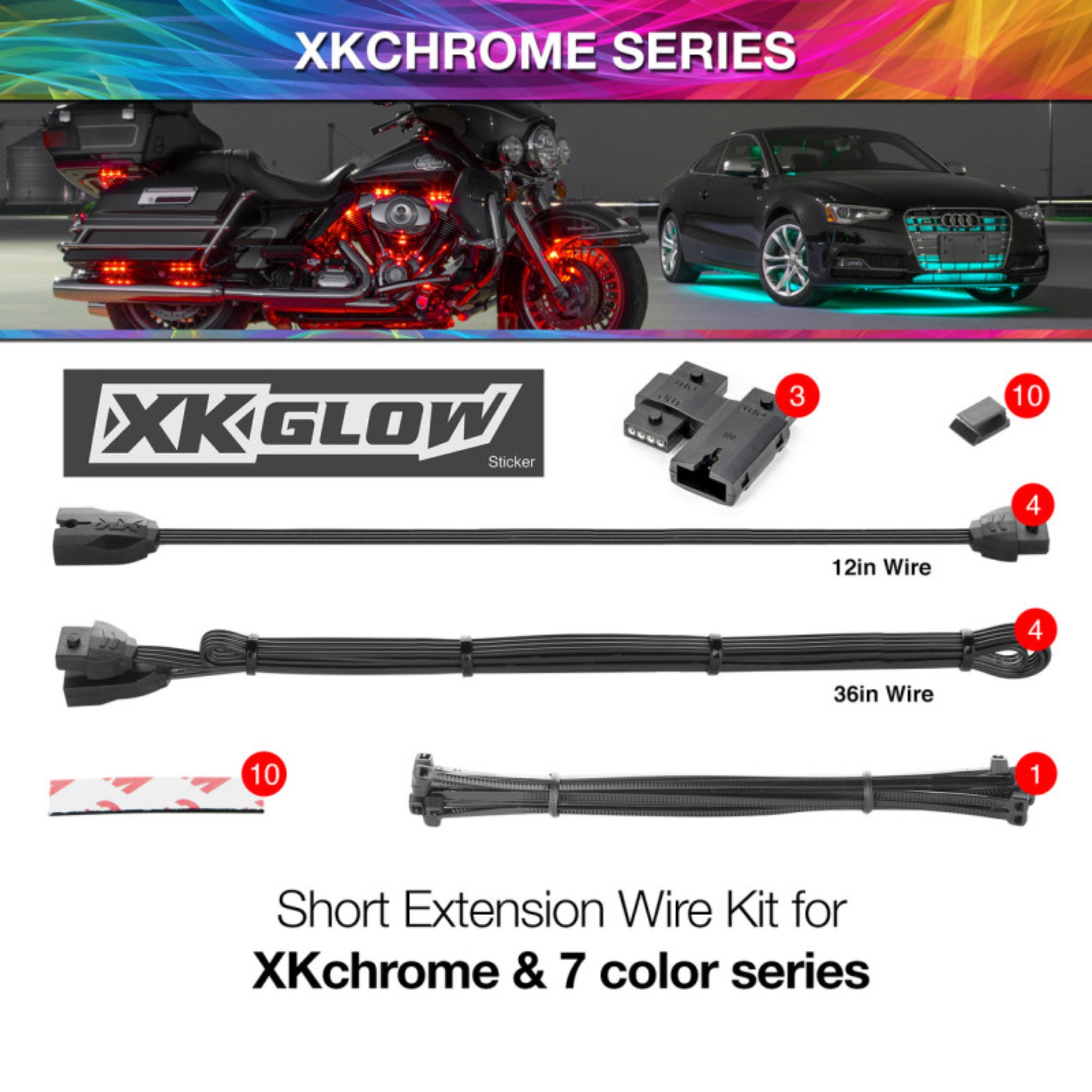 Picture of XKGLOW XKG Moto Extension Wires Light Accessories and Wiring - XK-4P-WIRE-KIT-MOTO