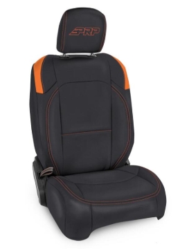 Picture of PRP Jeep Wrangler JL Front Seat Covers - 2 door- with Pocket Back (Pair) - Black/Orange