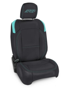 Picture of PRP Jeep Wrangler JL Front Seat Covers - 2 door- with Pocket Back (Pair) - Black/Teal