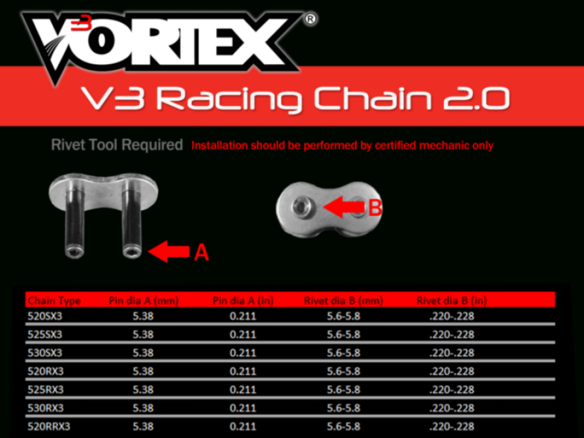 Picture of Vortex Racing V3 2.0 Master Link Rivet 530RX3-RCL- Black