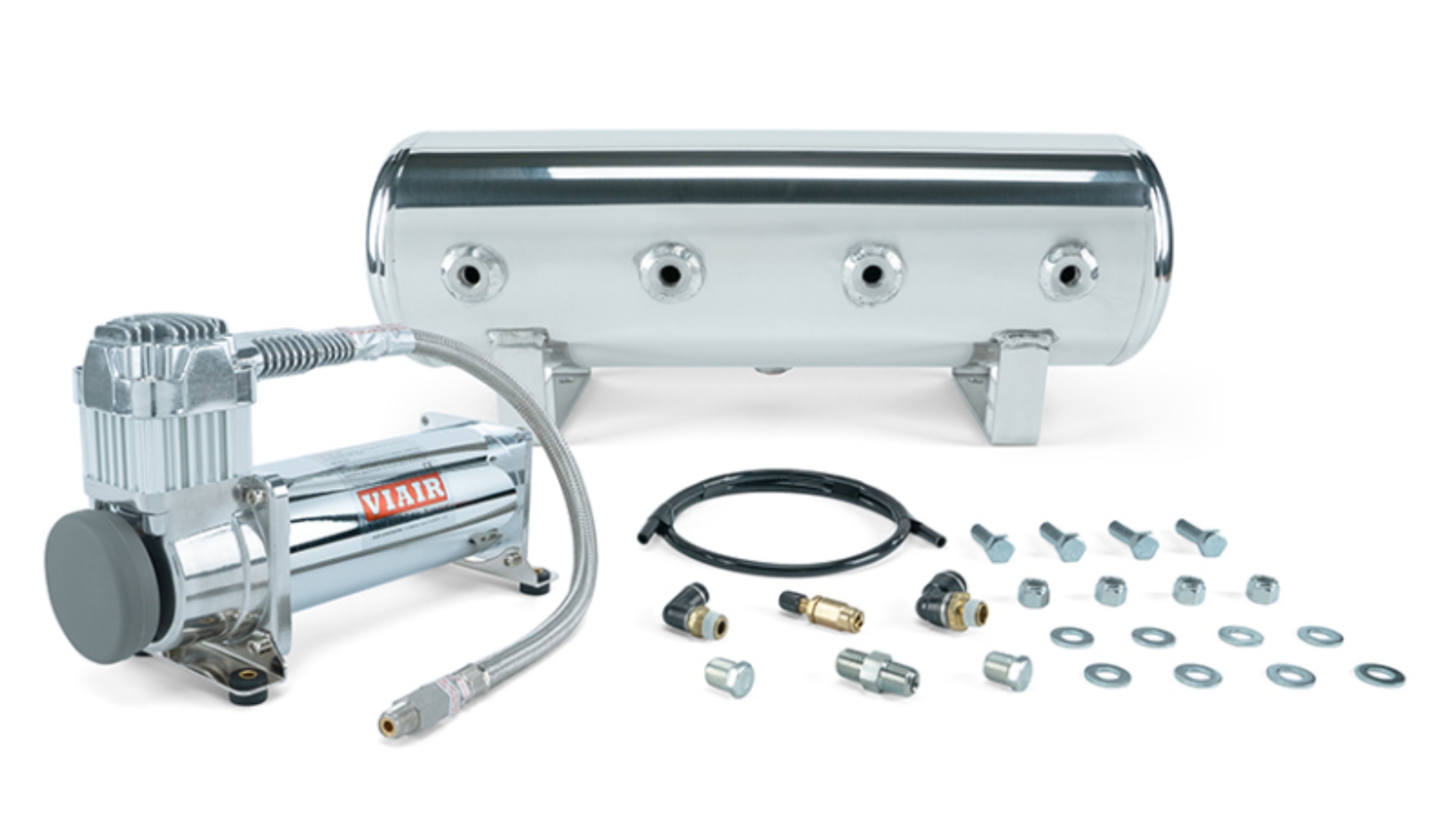 Picture of Air Lift 2.5 Gal. Polished Tank w/ Viair 444c Chrome Compressor (Incl. Fittings & Mounting Hardware)