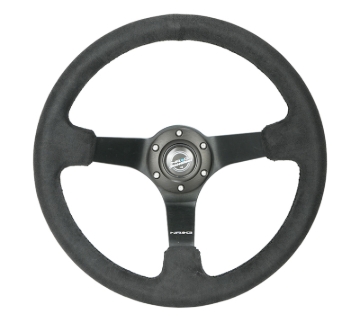 Picture of NRG Reinforced Steering Wheel (350mm / 3in. Deep) Blk Alcantara w/ Blk Stitching - Matte Black Spoke