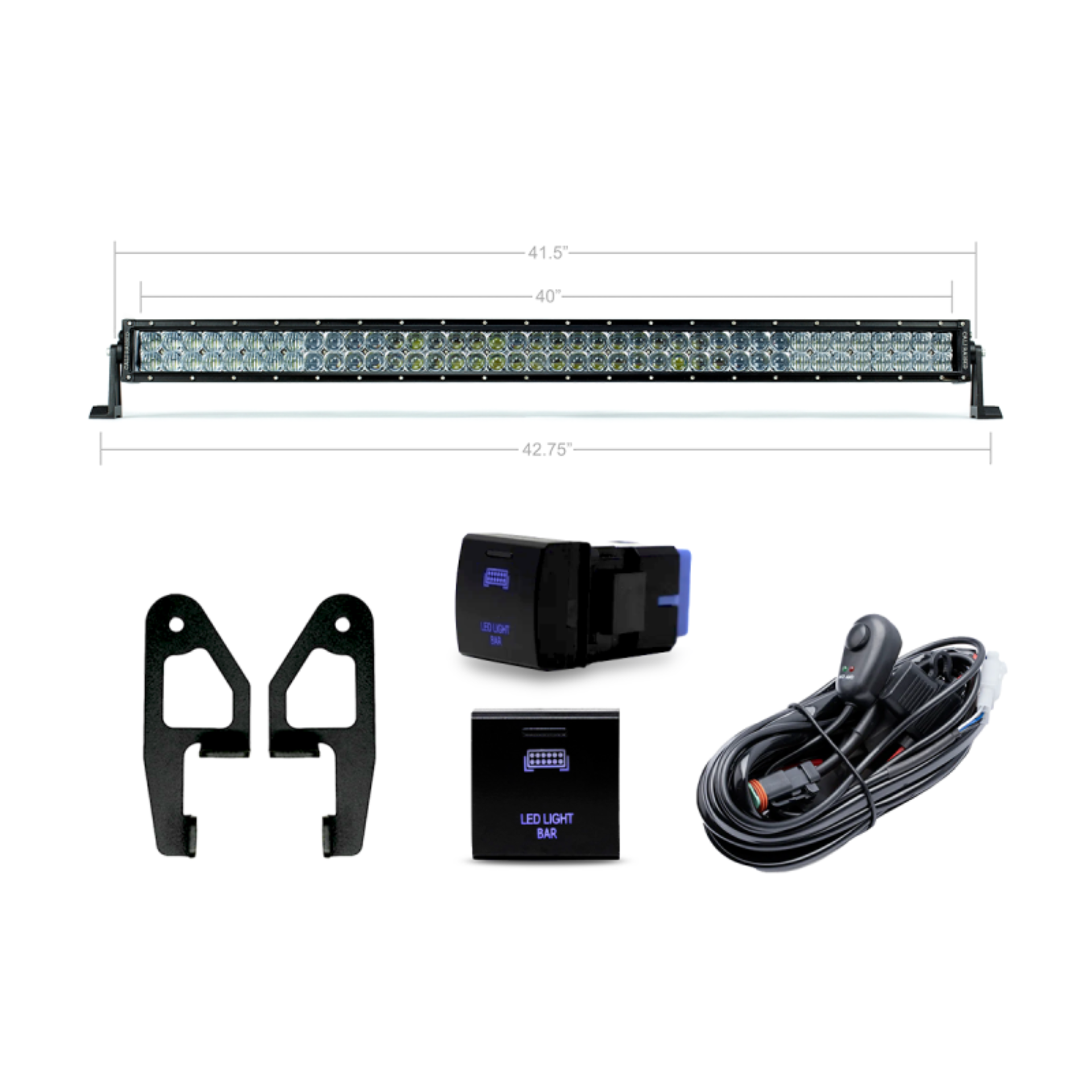 Picture of Cali Raised 2024+ Toyota Tacoma Premium Roof Rack Front Light Bar Kit - 42 In White Dual Row Combo