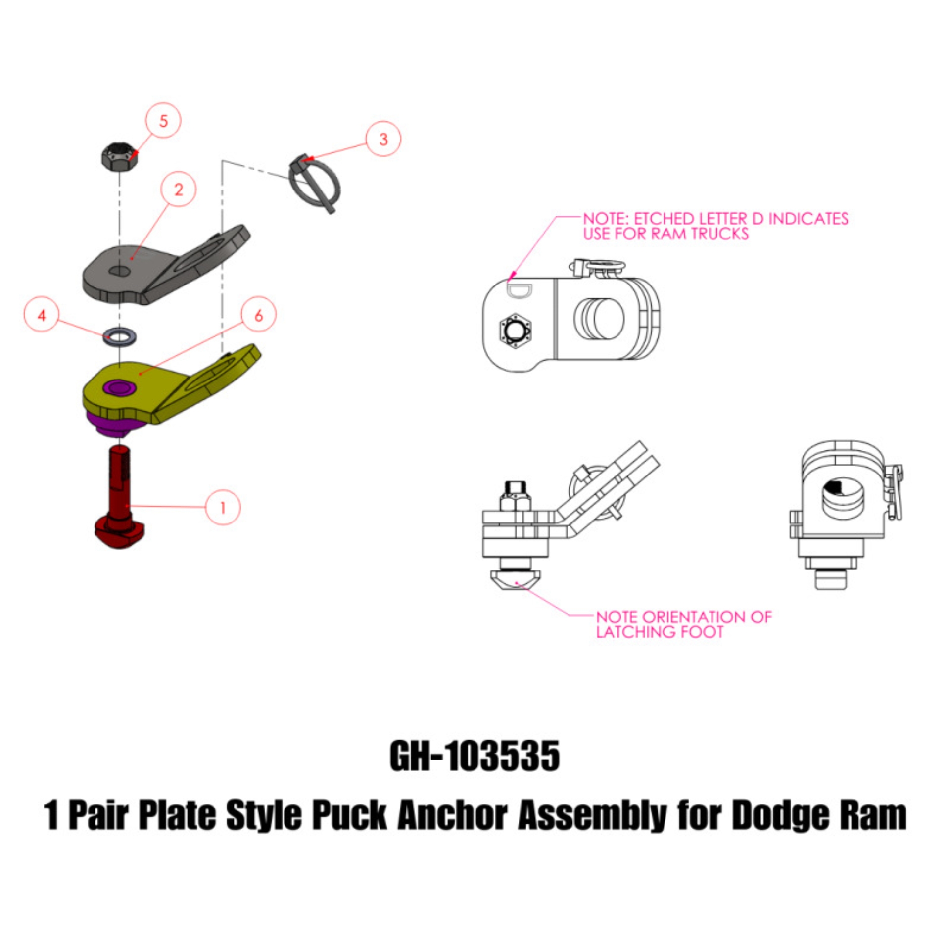 Picture of Gen-Y Dodge Plate Style Puck Safety Chain Anchor Assembly - Pair