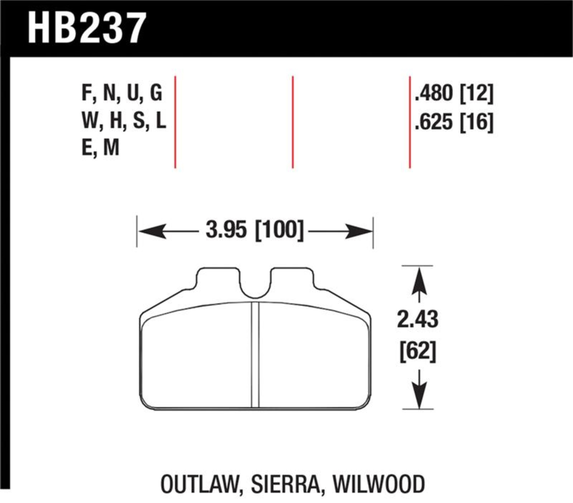 Picture of Hawk Wilwood BB / AP Racing / Outlaw Black Rear Brake Pads