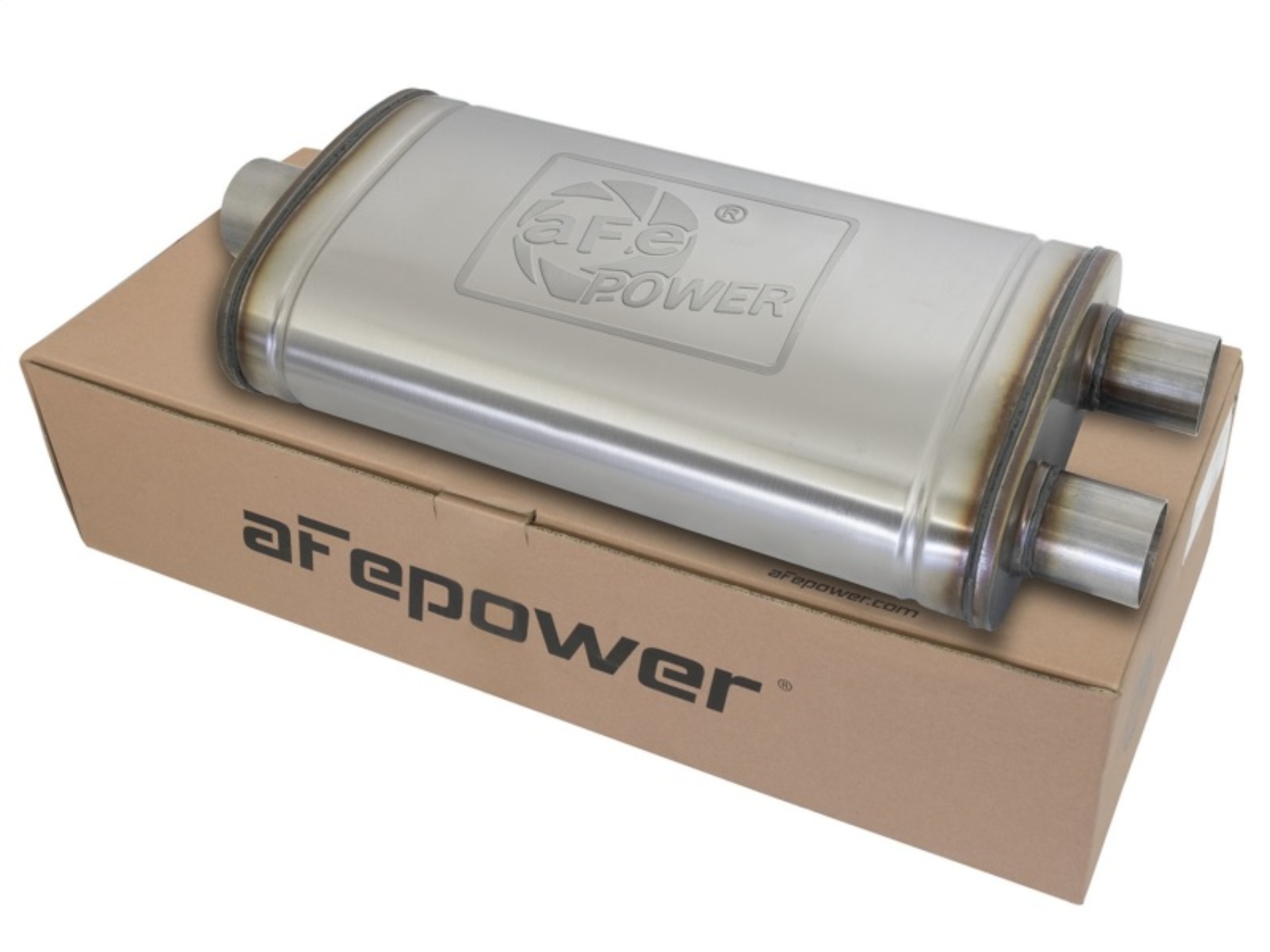Picture of aFe MACHForce XP SS Muffler 3in Center Inlet / 2.5in Dual Outlets 22in L x 11in W x 6in H Body