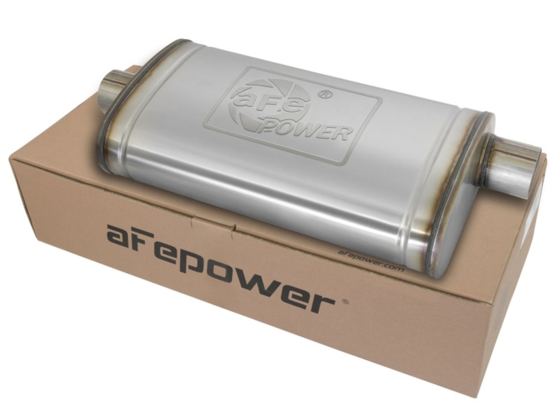 Picture of aFe MACHForce XP SS Muffler 3in Center Inlet / 3in Offset Outlet 22in L x 11n W x 6in H Body
