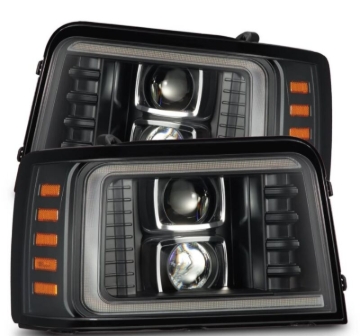 Picture of AlphaRex 92-96 Ford F-Series/Bronco LUXX-Series Proj Headlights Blk w/Actv Light SeqSig & SBDRL