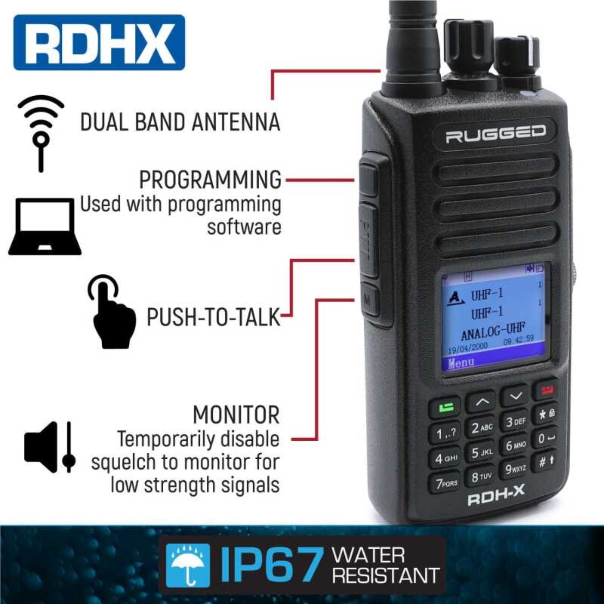 Picture of Rugged Radios WATERPROOF - Rugged RDH-X - Bus Band 2-Way Radio - Digital and Analog / Safety Yellow