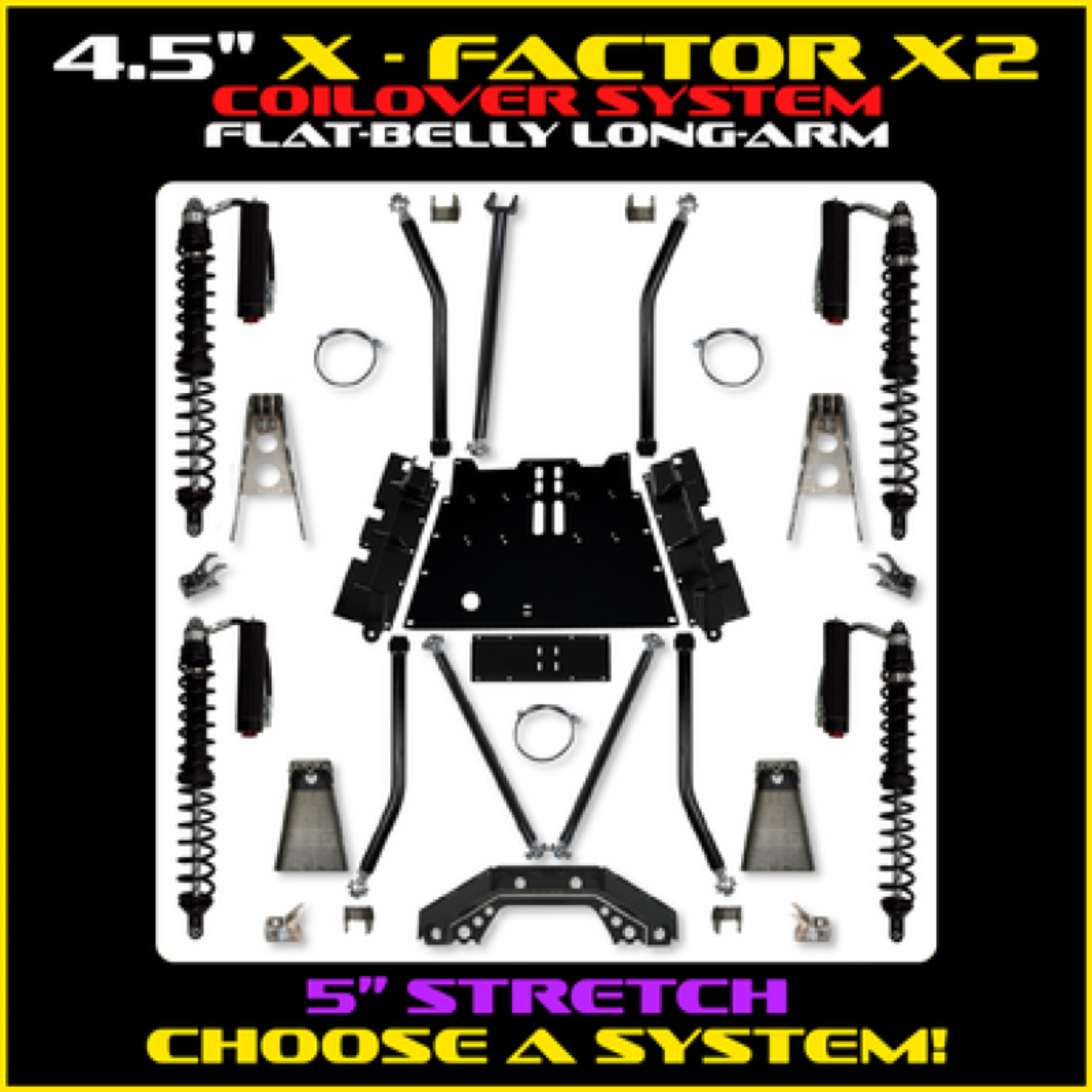 Picture of Rock Krawler 97-06 Wrangler TJ 4.5in X Factor X2 Flat Belly CoilOver Long Arm System w/ 5 In Stretch