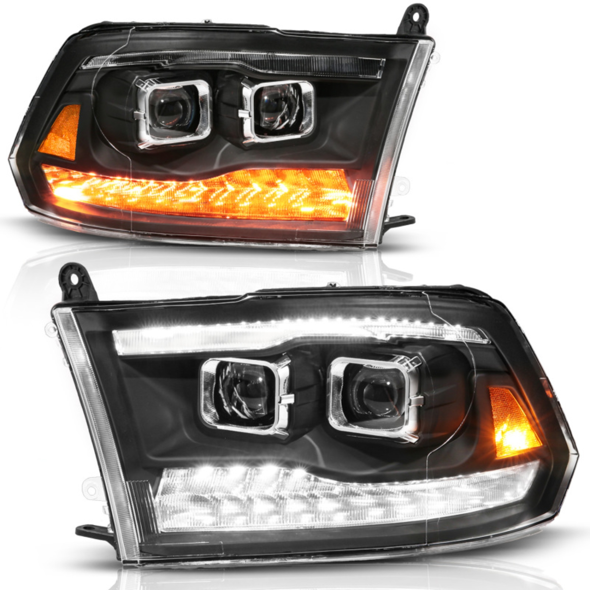 Picture of ANZO 09-19 Dodge RAM 1500 / 10-18 2500/3500 LED Proj Headlights SeqSig Black - Pair