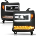 Picture of ANZO 16-18 Chevy Silverado1500 (Factory HID Models) LED Proj Light Bar Style Headlights Black - Pair