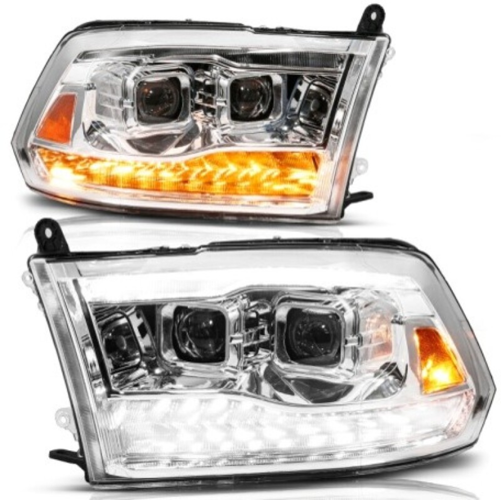 Picture of ANZO 09-19 Dodge RAM 1500 / 10-18 2500/3500 LED Proj Headlights SeqSig Chrome - Pair