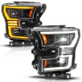 Picture of ANZO 15-17 Ford F-150 (Factory Halogen Model ONLY) Full LED Proj Headlights  Init/SeqSig Black- Pair