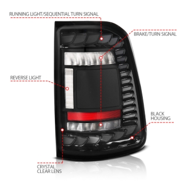 Picture of ANZO 19-24 RAM 1500 (Factory Halogen Models) Full LED Tail Lights SeqSig Black - Pair