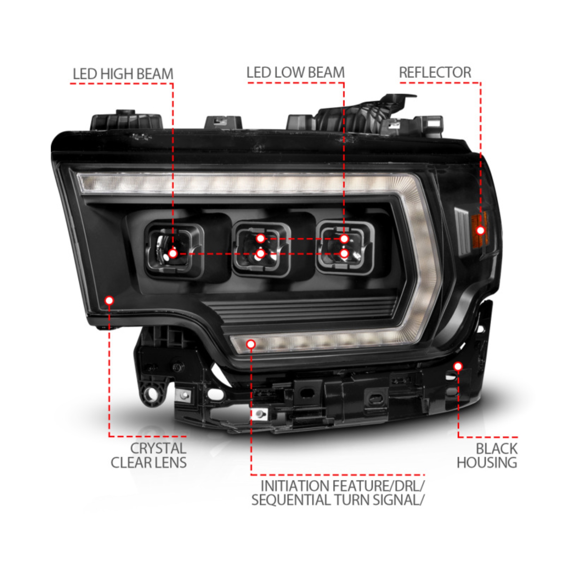 Picture of ANZO 19-24 RAM 2500/3500 Z-Series Full LED Proj Headlights DRL/Init/SeqSig - Driver Side ONLY