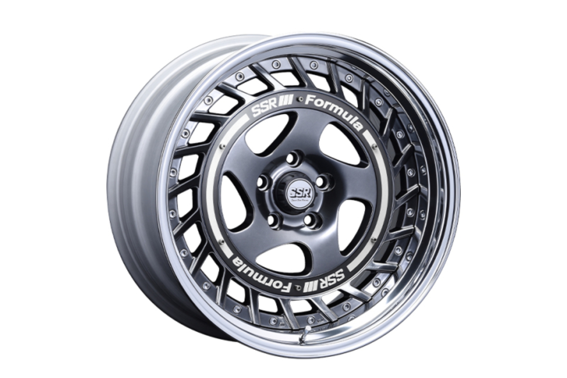 Picture of SSR Formula Aero Spoke 16x7.5 4x100 +19 Titan Silver w/ Brushed Red Aero Plate