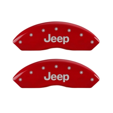Picture of MGP Front set 2 Caliper Covers Engraved Front JEEP Red finish silver ch