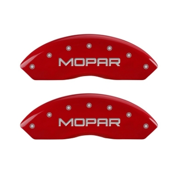 Picture of MGP Front set 2 Caliper Covers Engraved Front MOPAR Red finish silver ch