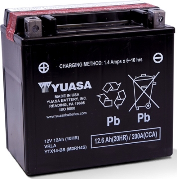 Picture of Yuasa YTX14-BS Maintenance Free AGM 12-Volt Battery w/Bottle